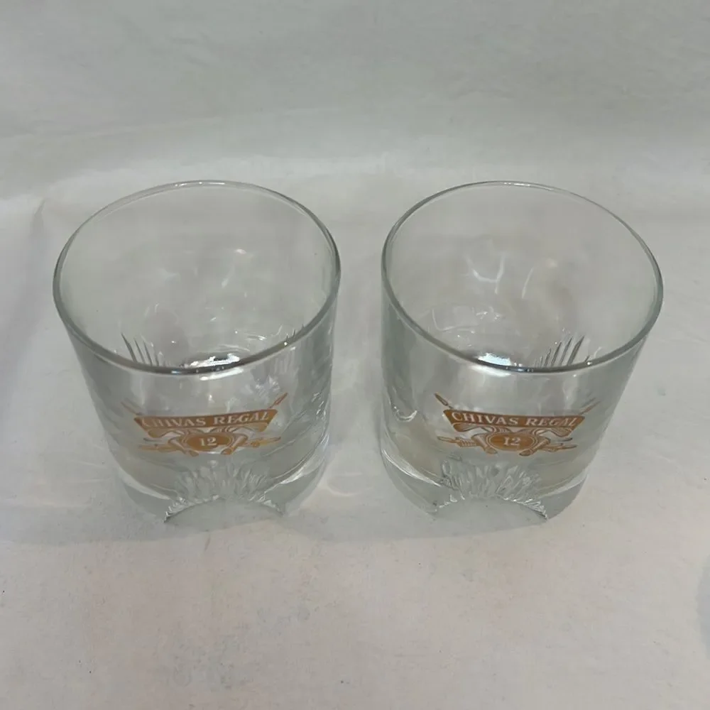 Chivas Regal 12 Rock Glasses 8 Oz 3 In Round 3 1/2 In Tall Set 2 Heavy Bottom